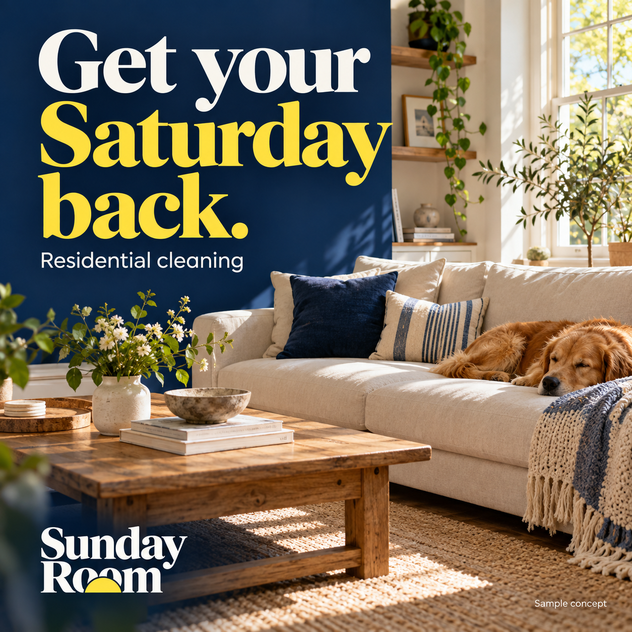 Fictional Sunday Room cleaning ad: Get your Saturday back.